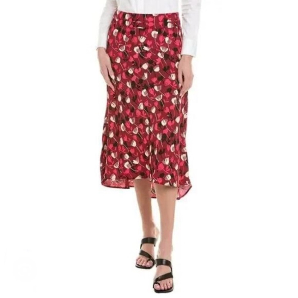 NWT CAbi Wine Blossom Floral Feminine High-Low Midi Skirt |Size 8
